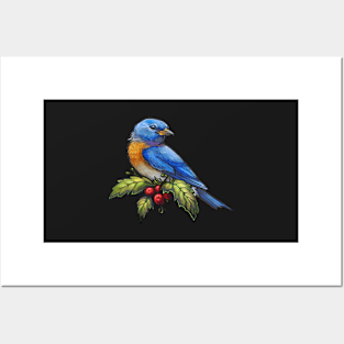 Holiday Bird American Bluebird Posters and Art